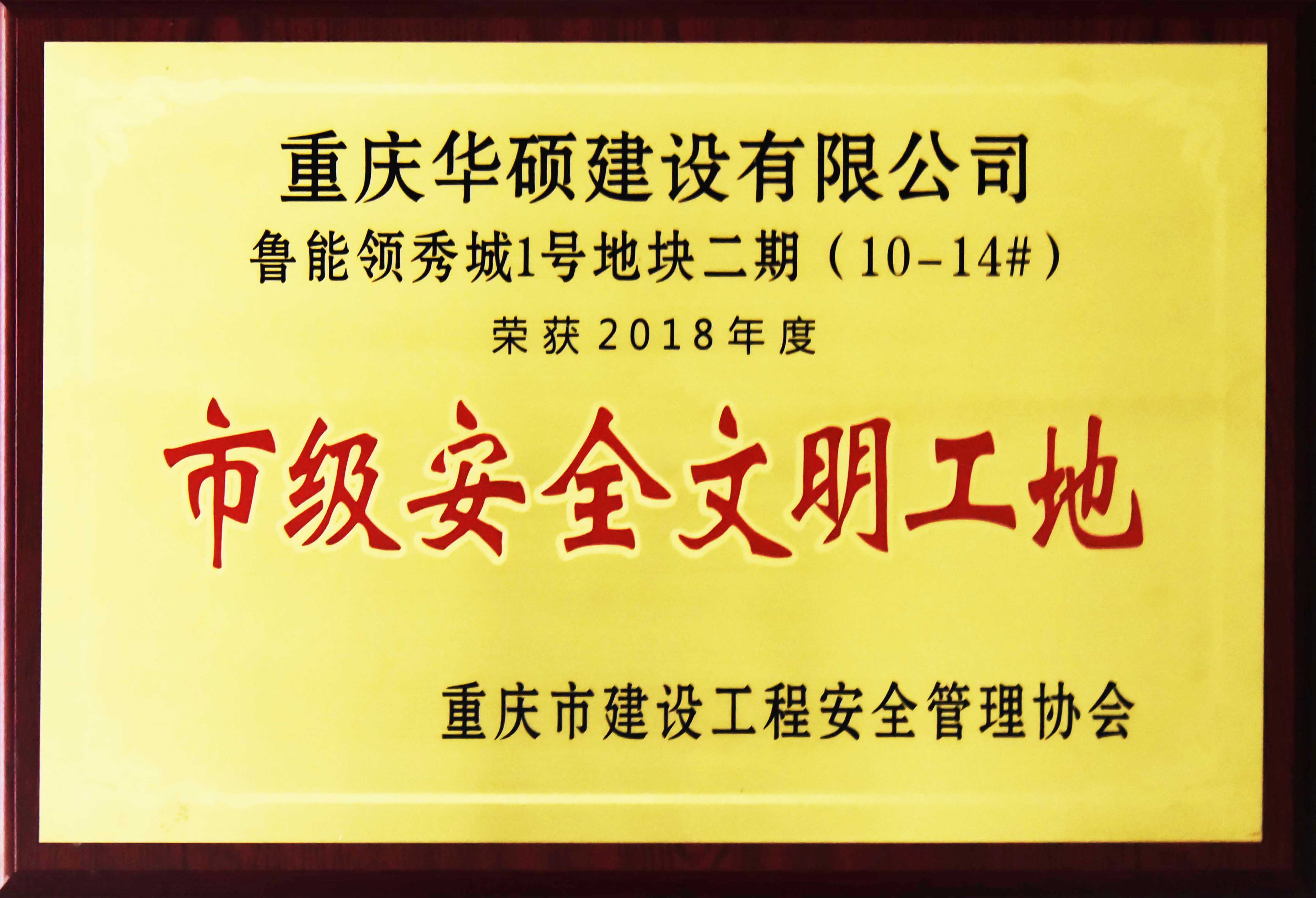 2018年度重庆市市级安全文明工地
